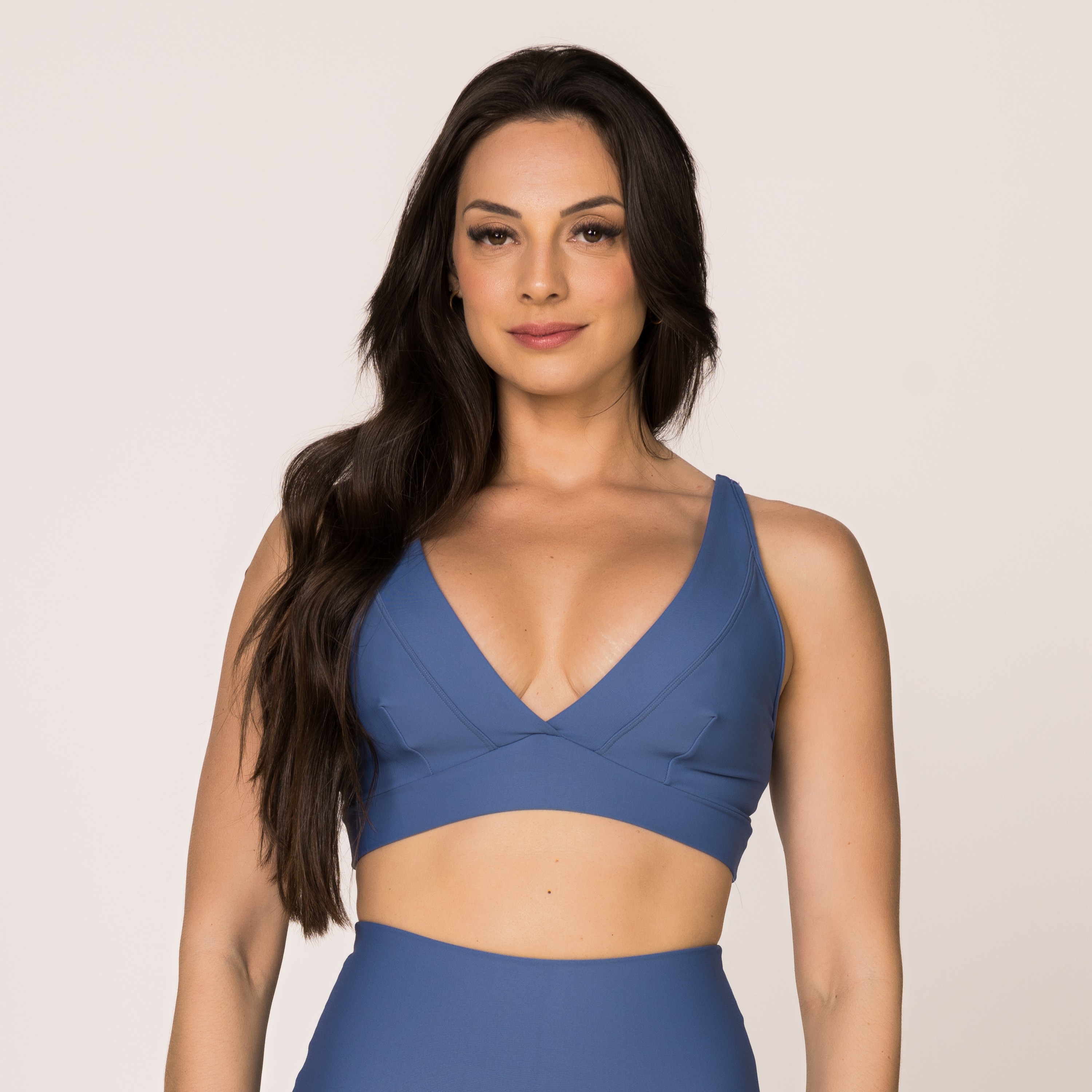 Top OUI! Decote V Azul